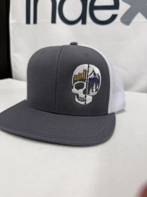 Conflicted- 6 panel trucker Grey/White